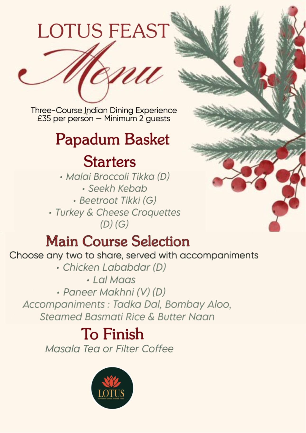 Christmas set menu page one