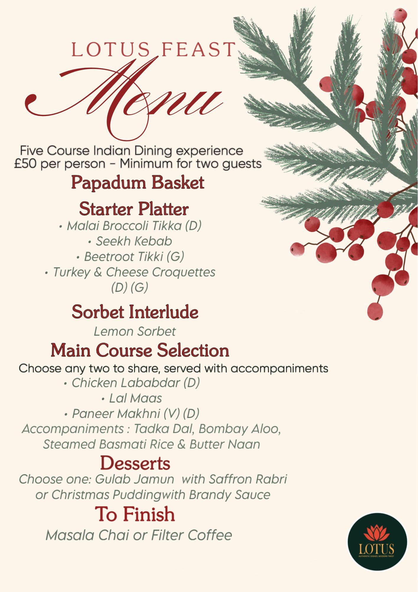 Christmas set menu page two